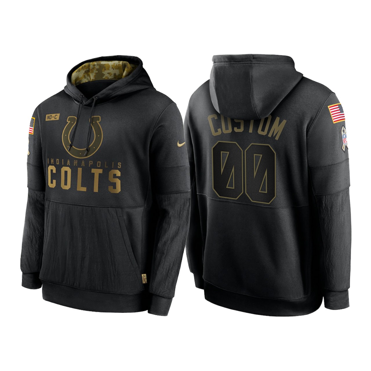 Men's Indianapolis Colts ACTIVE PLAYER Custom 2020 Black Salute to Service Sideline Performance Pullover Hoodie
